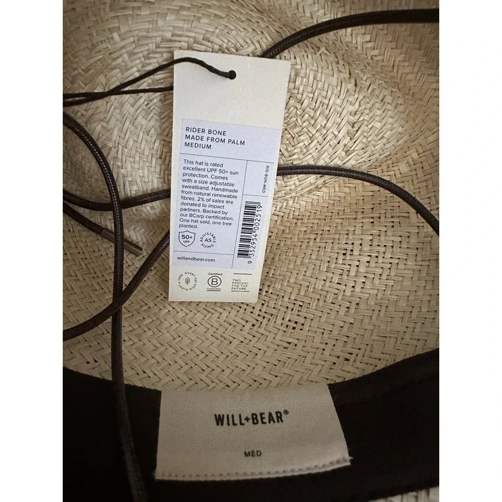 Will + Bear Rider Bone White Palm Straw Desert Sun Hat Medium Unisex UPF Beach